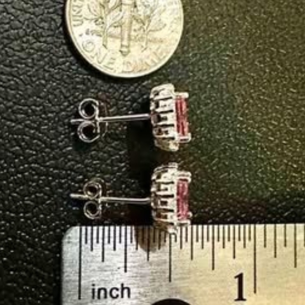 Pink Tourmaline Earrings Stud Sterling Silver 925, Cushion Cut Earrings, 9.9mm - Picture 6 of 10